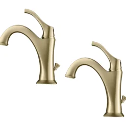 Single Handle Basin Bathroom Faucet with Lift Rod Drain and Deck Plate in Brushed Gold (2-Pack)