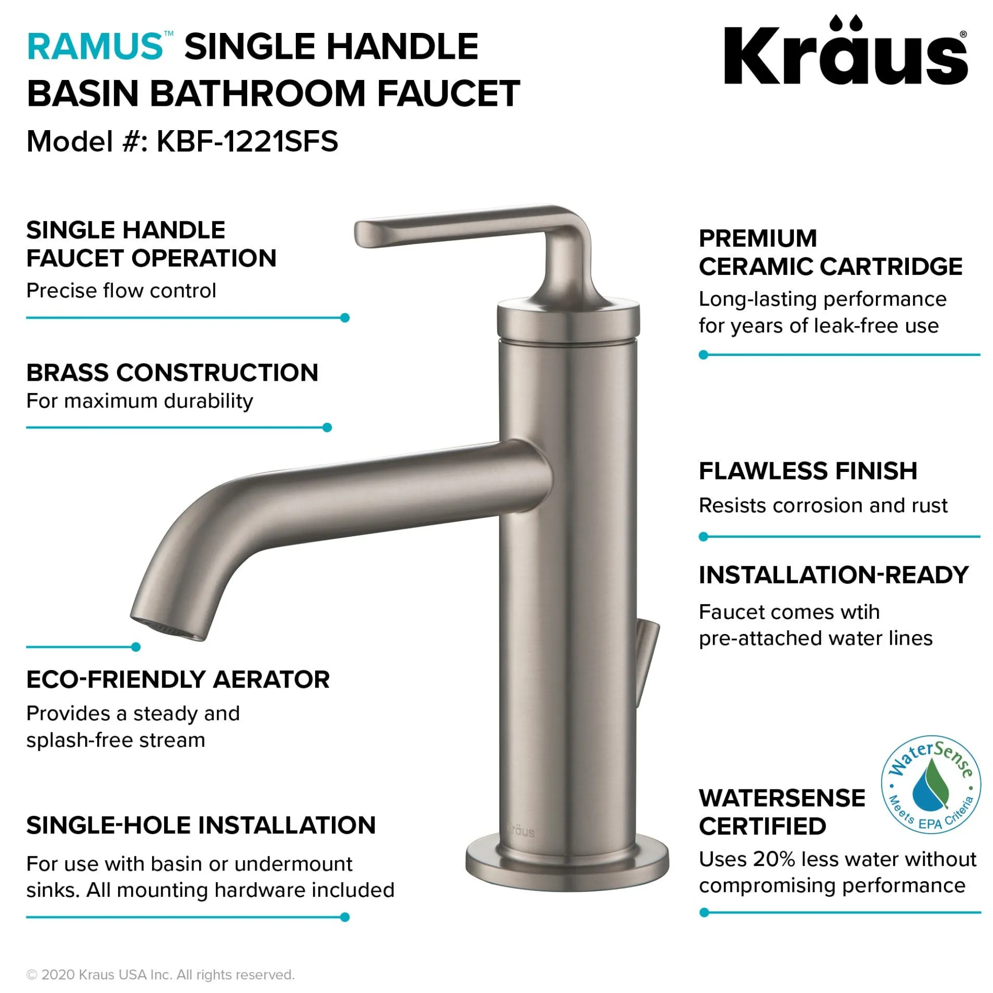 Single Handle Basin Bathroom Faucet with Lift Rod Drain in Spot Free Stainless Steel