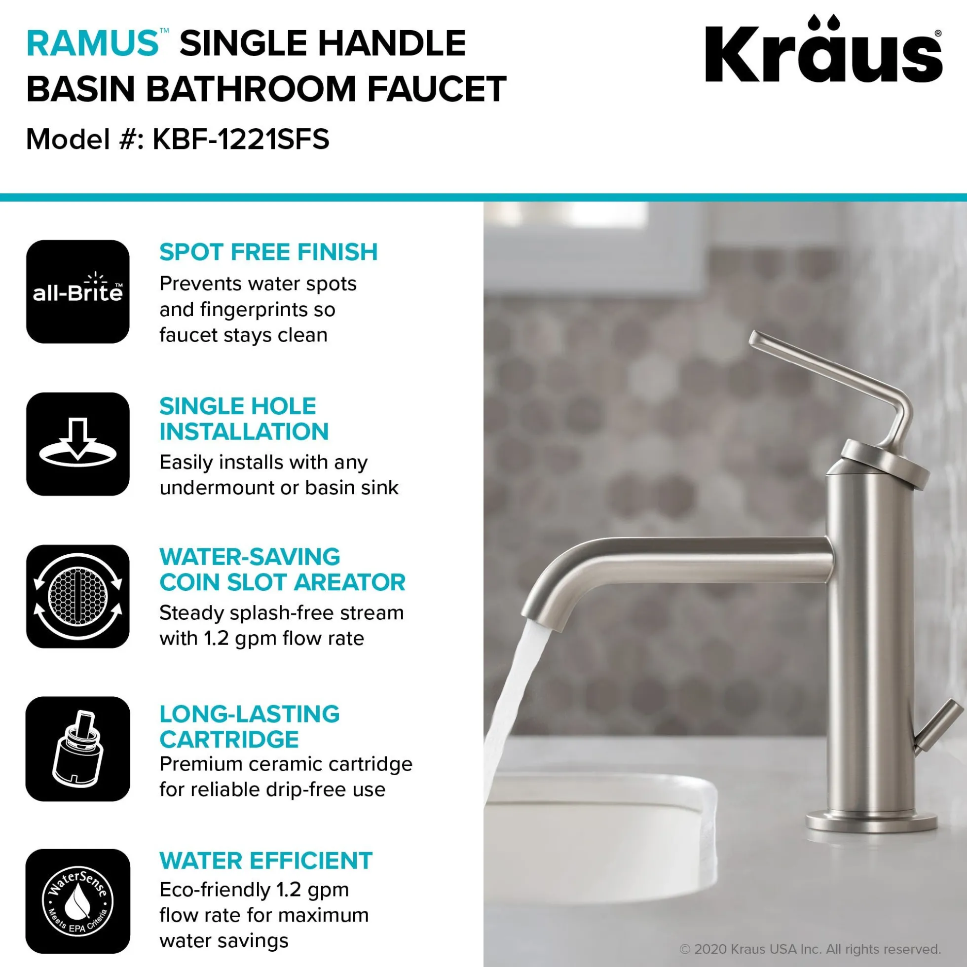 Single Handle Basin Bathroom Faucet with Lift Rod Drain in Spot Free Stainless Steel