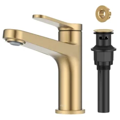 Single Handle Bathroom Faucet in Spot-Free Brushed Brass with Pop Up Drain and Supply Lines