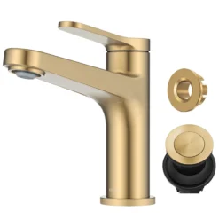 Single Handle Bathroom Faucet in Spot-Free Brushed Brass with Pop Up Drain and Supply Lines