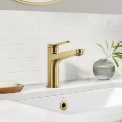 Single Handle Bathroom Faucet in Spot-Free Brushed Brass with Pop Up Drain and Supply Lines