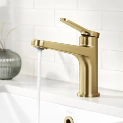 Single Handle Bathroom Faucet in Spot-Free Brushed Brass with Pop Up Drain and Supply Lines