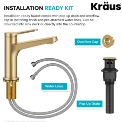 Single Handle Bathroom Faucet in Spot-Free Brushed Brass with Pop Up Drain and Supply Lines