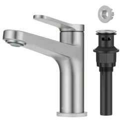 Single Handle Bathroom Faucet in Spot-Free Brushed Nickel with Pop Up Drain and Supply Lines