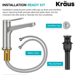 Single Handle Bathroom Faucet in Spot-Free Brushed Nickel with Pop Up Drain and Supply Lines