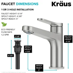 Single Handle Bathroom Faucet in Spot-Free Brushed Nickel with Pop Up Drain and Supply Lines