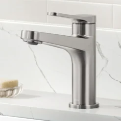 Single Handle Bathroom Faucet in Spot-Free Brushed Nickel with Pop Up Drain and Supply Lines