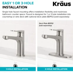 Single Handle Bathroom Faucet in Spot-Free Brushed Nickel with Pop Up Drain and Supply Lines
