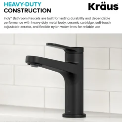 Single Handle Bathroom Faucet in Matte Black with Pop Up Drain and Supply Lines