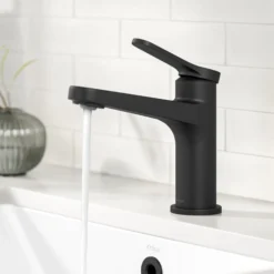 Single Handle Bathroom Faucet in Matte Black with Pop Up Drain and Supply Lines