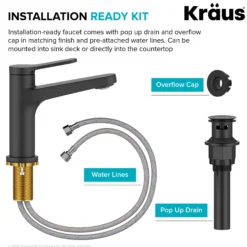 Single Handle Bathroom Faucet in Matte Black with Pop Up Drain and Supply Lines