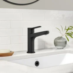 Single Handle Bathroom Faucet in Matte Black with Pop Up Drain and Supply Lines