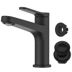 Single Handle Bathroom Faucet in Matte Black with Pop Up Drain and Supply Lines