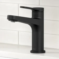 Single Handle Bathroom Faucet in Matte Black with Pop Up Drain and Supply Lines