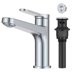 Single Handle Bathroom Faucet in Chrome with Pop Up Drain and Supply Lines