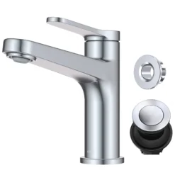 Single Handle Bathroom Faucet in Chrome with Pop Up Drain and Supply Lines