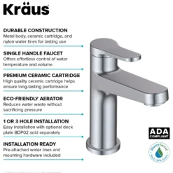 Single Handle Bathroom Faucet in Chrome with Pop Up Drain and Supply Lines