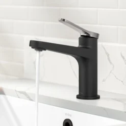 Single Handle Bathroom Faucet in Spot-Free Brushed Nickel / Matte Black with Pop Up Drain and Supply Lines