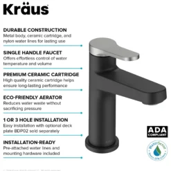 Single Handle Bathroom Faucet in Spot-Free Brushed Nickel / Matte Black with Pop Up Drain and Supply Lines