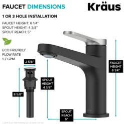 Single Handle Bathroom Faucet in Spot-Free Brushed Nickel / Matte Black with Pop Up Drain and Supply Lines