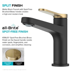 Single Handle Bathroom Faucet in Spot-Free Brushed Brass / Matte Black with Pop Up Drain and Supply Lines