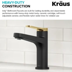 Single Handle Bathroom Faucet in Spot-Free Brushed Brass / Matte Black with Pop Up Drain and Supply Lines