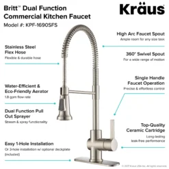 Single Handle Commercial Style Kitchen Faucet in Spot Free Stainless Steel Finish