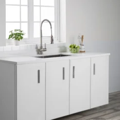 Single Handle Commercial Style Kitchen Faucet in Spot Free Stainless Steel Finish