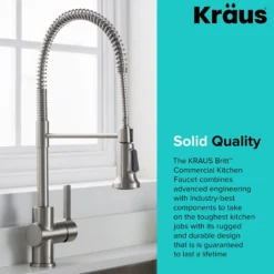 Single Handle Commercial Style Kitchen Faucet in Spot Free Stainless Steel Finish