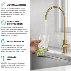 Single Handle Drinking Water Filter Faucet for Reverse Osmosis or Water Filtration System in Brushed Brass