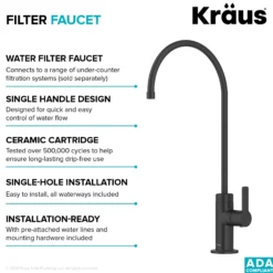 Single Handle Drinking Water Filter Faucet for Reverse Osmosis or Water Filtration System in Matte Black