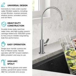 Single Handle Drinking Water Filter Faucet for Reverse Osmosis or Water Filtration System in Spot-Free Stainless Steel