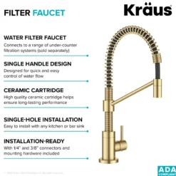 Single Handle Drinking Water Filter Faucet for Reverse Osmosis or Water Filtration System in Brushed Brass