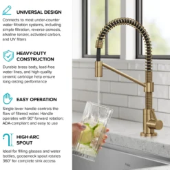 Single Handle Drinking Water Filter Faucet for Reverse Osmosis or Water Filtration System in Brushed Brass