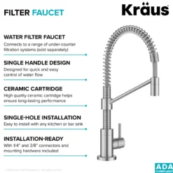Single Handle Drinking Water Filter Faucet for Reverse Osmosis or Water Filtration System in Spot-Free Stainless Steel