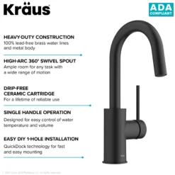 Single Handle Kitchen Bar Faucet with QuickDock Top Mount Installation Assembly in Matte Black