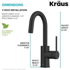 Single Handle Kitchen Bar Faucet with QuickDock Top Mount Installation Assembly in Matte Black