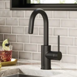 Single Handle Kitchen Bar Faucet with QuickDock Top Mount Installation Assembly in Matte Black