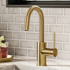 Single Handle Kitchen Bar Faucet with QuickDock Top Mount Installation Assembly in Spot Free Antique Champagne Bronze