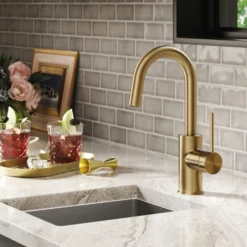 Single Handle Kitchen Bar Faucet with QuickDock Top Mount Installation Assembly in Spot Free Antique Champagne Bronze