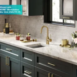 Single Handle Kitchen Bar Faucet with QuickDock Top Mount Installation Assembly in Spot Free Antique Champagne Bronze