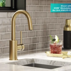 Single Handle Kitchen Bar Faucet with QuickDock Top Mount Installation Assembly in Spot Free Antique Champagne Bronze