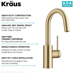 Single Handle Kitchen Bar Faucet with QuickDock Top Mount Installation Assembly in Spot Free Antique Champagne Bronze