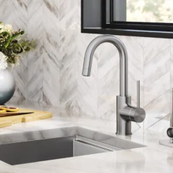 Single Handle Kitchen Bar Faucet with QuickDock Top Mount Installation Assembly in Spot Free Stainless Steel