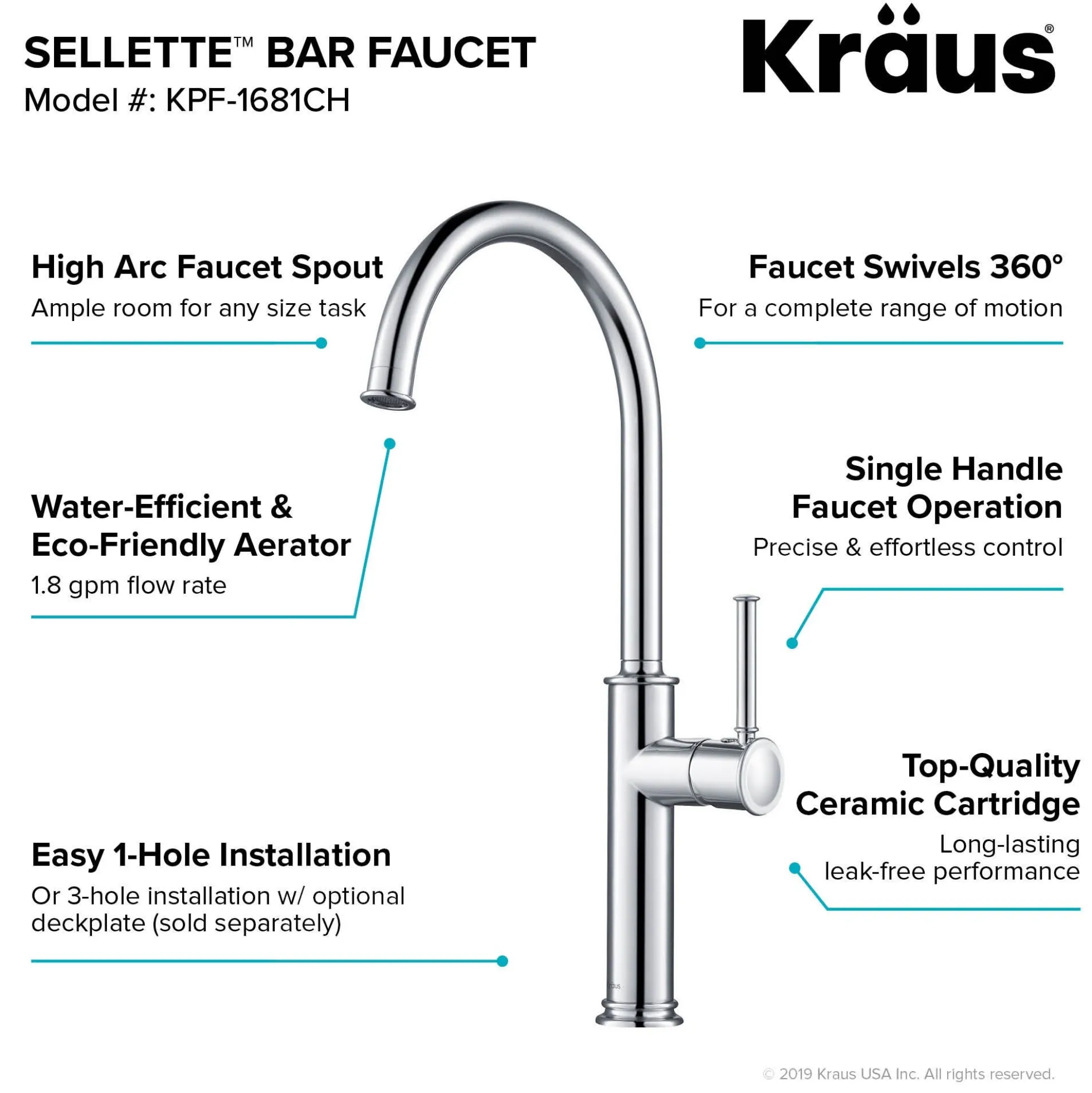 Single Handle Kitchen Bar Faucet in Chrome