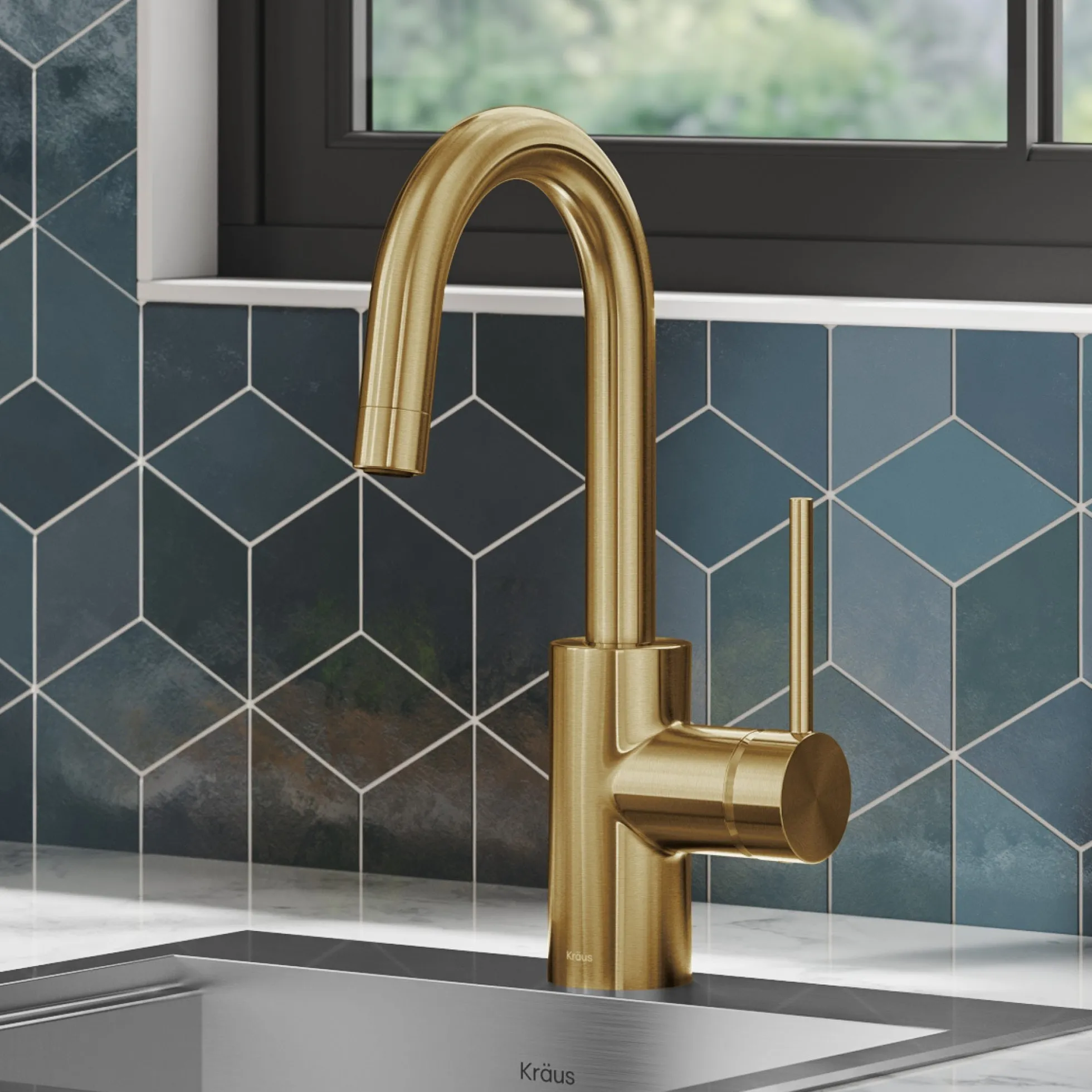 Single Handle Kitchen Bar Faucet with QuickDoc Top Mount Assembly in Brushed Brass