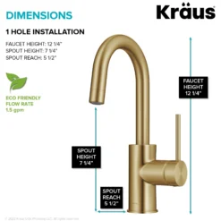 Single Handle Kitchen Bar Faucet with QuickDoc Top Mount Assembly in Brushed Brass