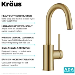 Single Handle Kitchen Bar Faucet with QuickDoc Top Mount Assembly in Brushed Brass