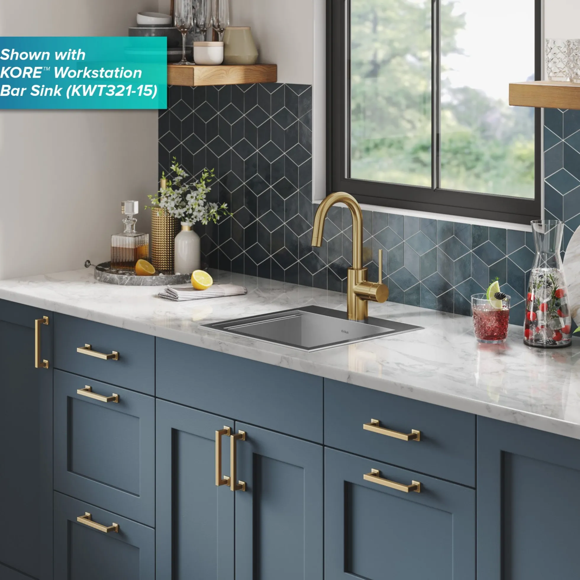 Single Handle Kitchen Bar Faucet with QuickDoc Top Mount Assembly in Brushed Brass